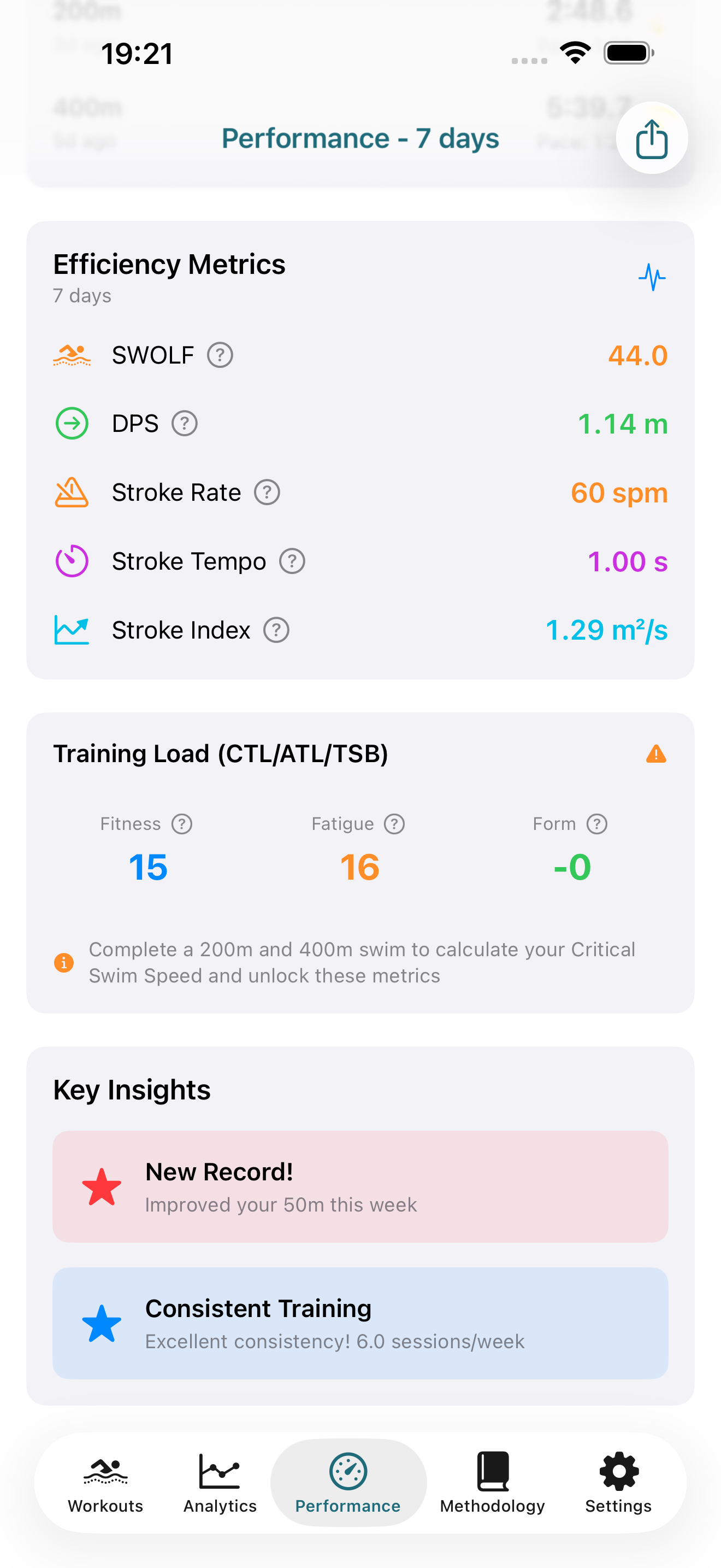 7 zones d'entrenament personalitzades basades en el llindar de Critical Swim Speed